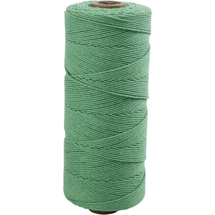 Macramé koord, L: 315 M, dikte 1 mm, Dunne kwaliteit 12/12, lichtgroen, 220 gr/ 1 bol