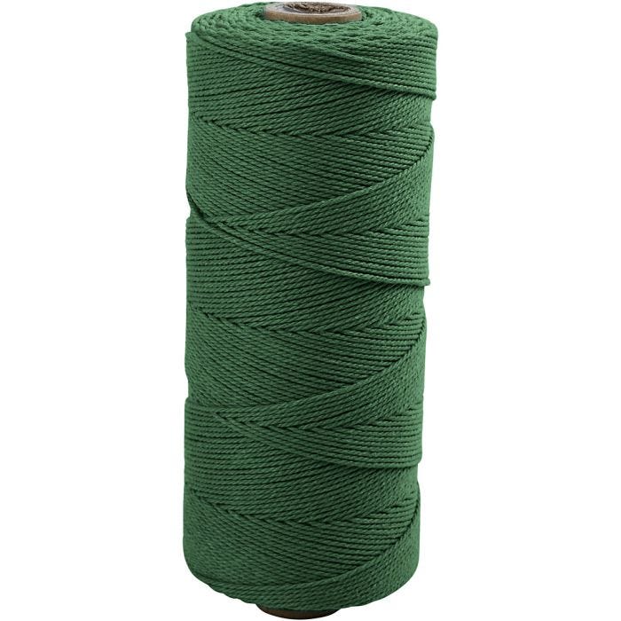 Macramé koord, L: 315 M, dikte 1 mm, Dunne kwaliteit 12/12, groen, 220 gr/ 1 bol