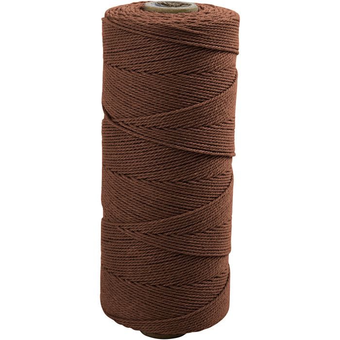 Macramé koord, L: 315 M, dikte 1 mm, Dunne kwaliteit 12/12, bruin, 220gr/ 1 bol