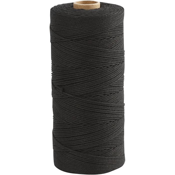 Macramé koord, L: 315 M, dikte 1 mm, Dunne kwaliteit 12/12, zwart, 220 gr/ 1 bol