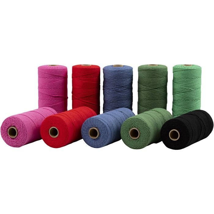 Macramé koord, L: 315 M, dikte 1 mm, Dunne kwaliteit 12/12, sterke kleuren, 10x220 gr/ 1 doos