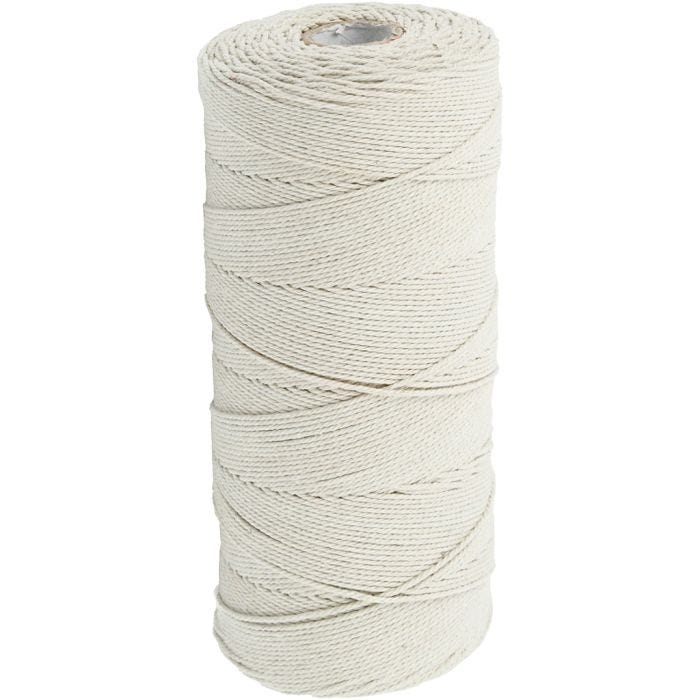 Macramé koord, L: 315 M, dikte 1 mm, Dunne kwaliteit 12/12, licht naturel, 220 gr/ 1 bol