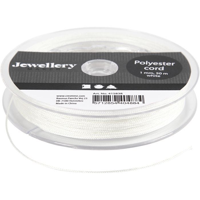 Polyester koord, dikte 1 mm, wit, 50 m/ 1 rol