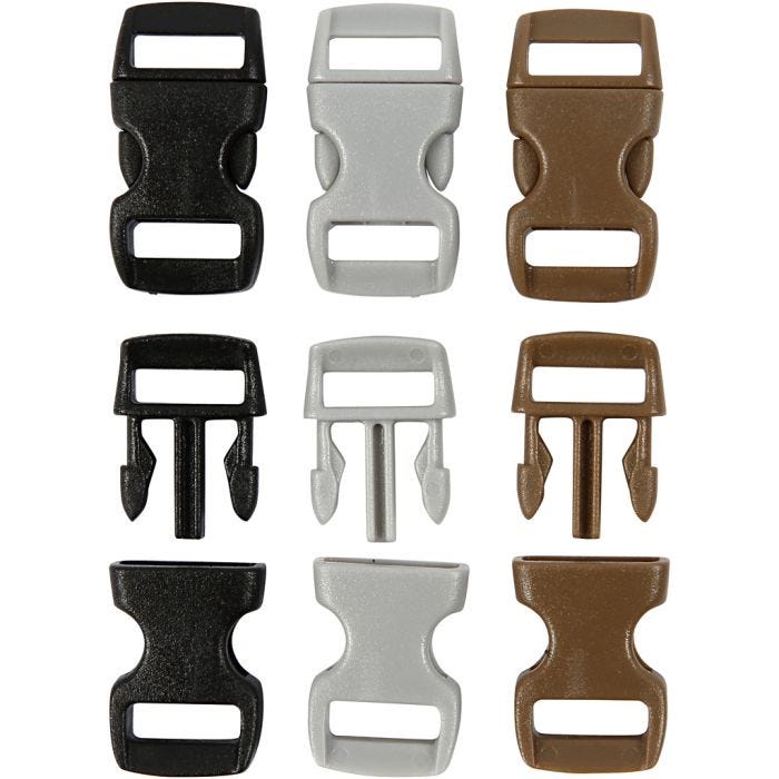 Klik sluiting, L: 29 mm, B: 15 mm, gatgrootte 3x11 mm, zwart, bruin, grijs, 100 stuk/ 1 doos