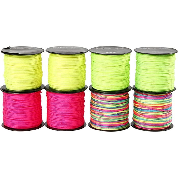 Macramé Koord, dikte 1 mm, neon groen, neon roze, neon geel, neonmix, 8x28 m/ 1 doos