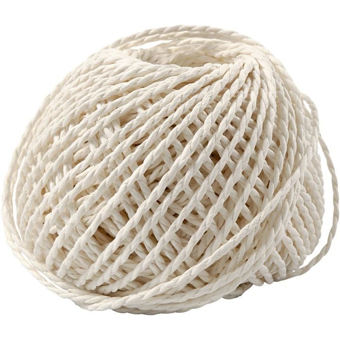 Papier Garen, dikte 2,5-3 mm, wit, 150 gr, 40 m/ 1 bol