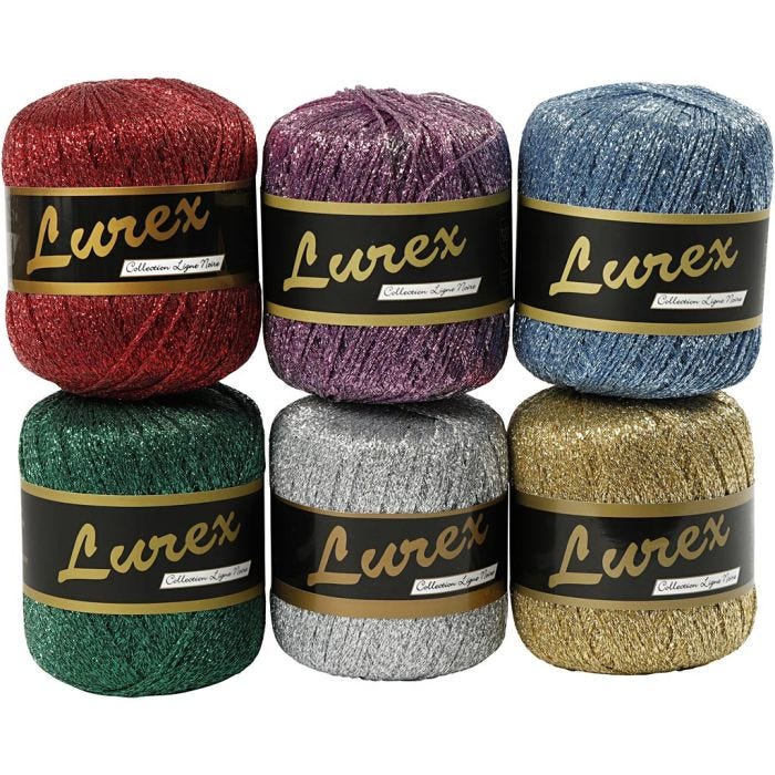 Lurex Glitter Garen, L: 160 m, diverse kleuren, 6x25 gr/ 1 doos