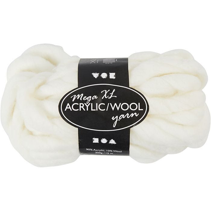 XL Garen van Acryl, L: 15 M, afm mega, off-white, 300 gr/ 1 bol