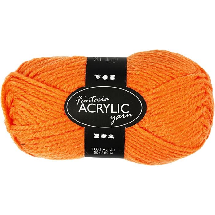 Fantasia acrylgaren, L: 80 M, neon oranje, 50 gr/ 1 bol