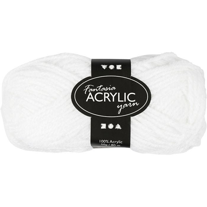 Fantasia acrylgaren, L: 80 M, wit, 50 gr/ 1 bol