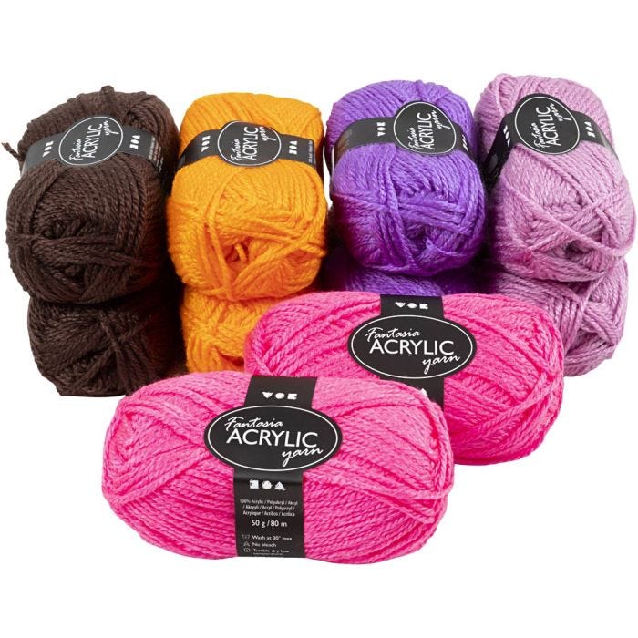 Fantasia acrylgaren, L: 80 M, diverse kleuren, 10x50 gr/ 1 doos