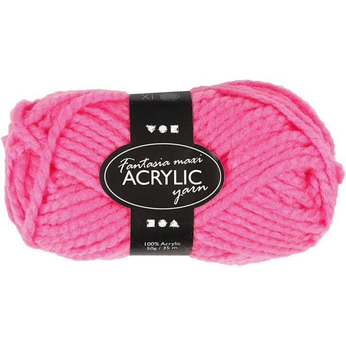 Fantasia acrylgaren, L: 35 M, Maxi, neon roze, 50gr/ 1 bol