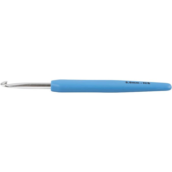 Haaknaalden, 5, L: 13,3 cm, afm 5 mm, blauw, 1 stuk