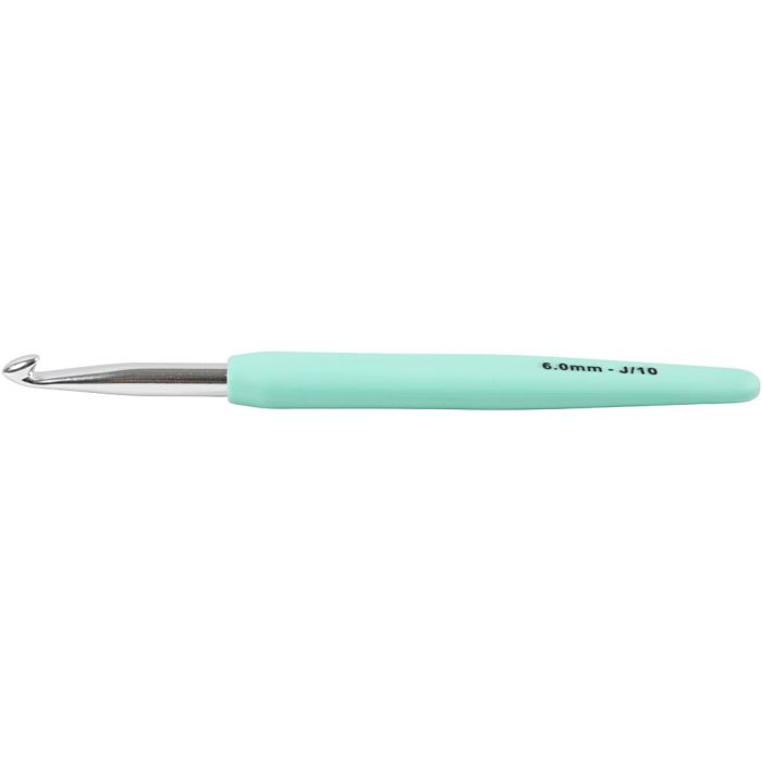 Haaknaalden, afm 6, L: 13,3 cm, afm 6 mm, turquoise, 1 stuk