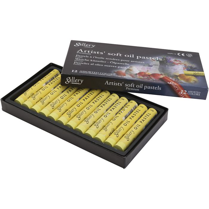 Gallery Oliepastel, L: 7 cm, d 11 mm, dikte 11 mm, citroengeel, 12 stuk/ 1 doos