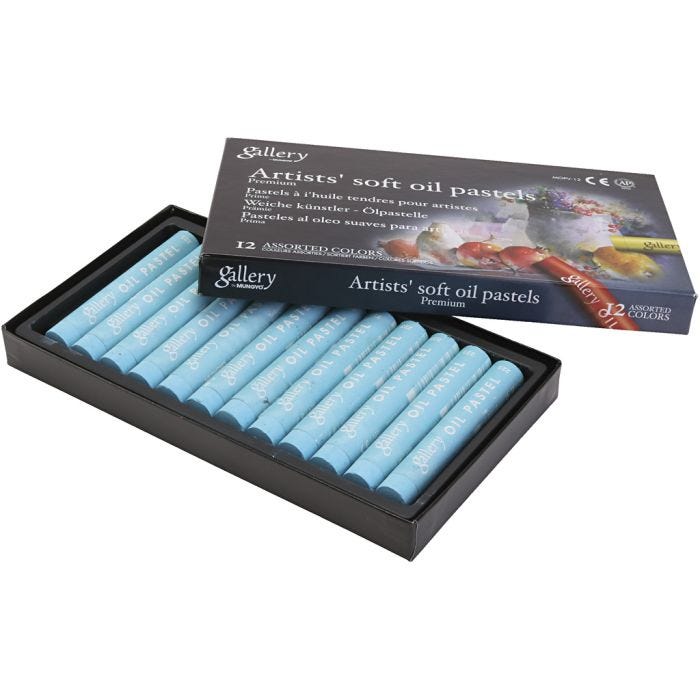 Gallery Oliepastel, L: 7 cm, d 11 mm, dikte 11 mm, turquoise, 12stuk/ 1 doos