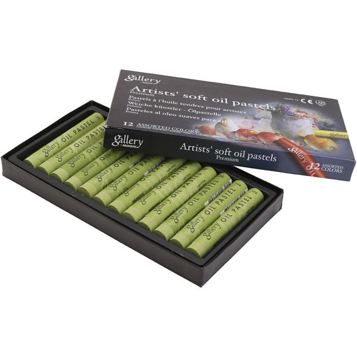 Gallery Oliepastel, L: 7 cm, d 11 mm, dikte 11 mm, olijf, 12 stuk/ 1 doos