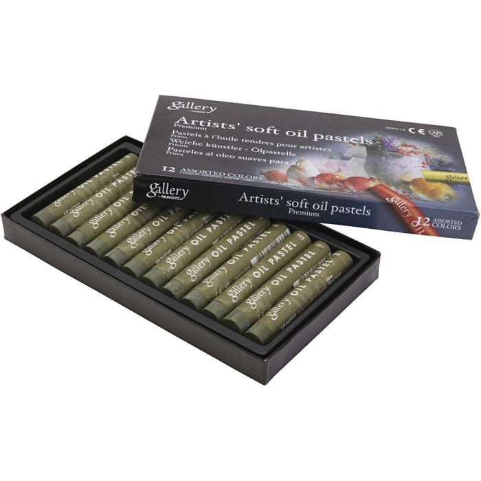 Gallery Oliepastel, L: 7 cm, d 11 mm, dikte 11 mm, olijf, 12 stuk/ 1 doos