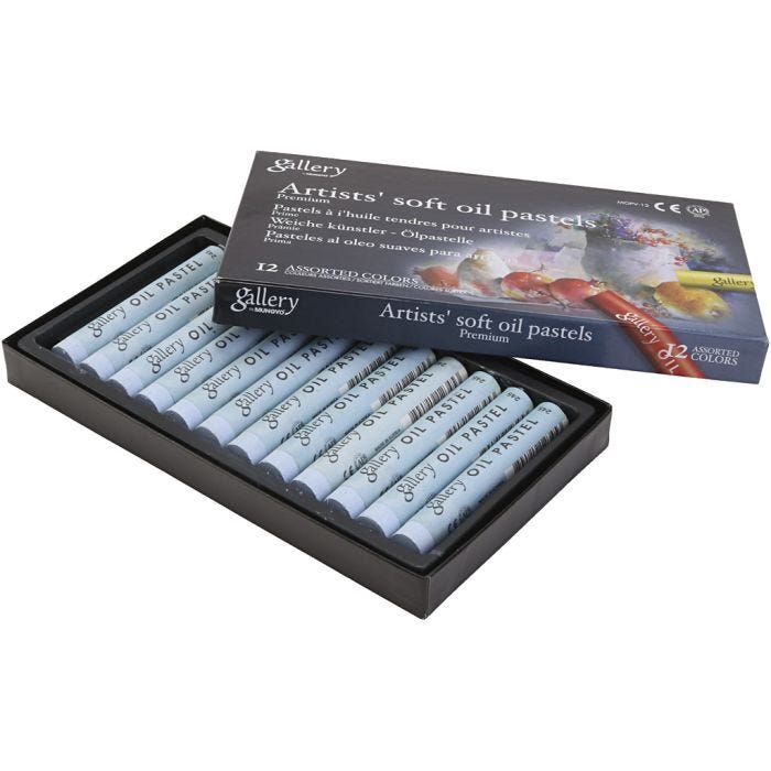 Gallery Oliepastel, L: 7 cm, d 11 mm, dikte 11 mm, lichtgrijs, 12 stuk/ 1 doos