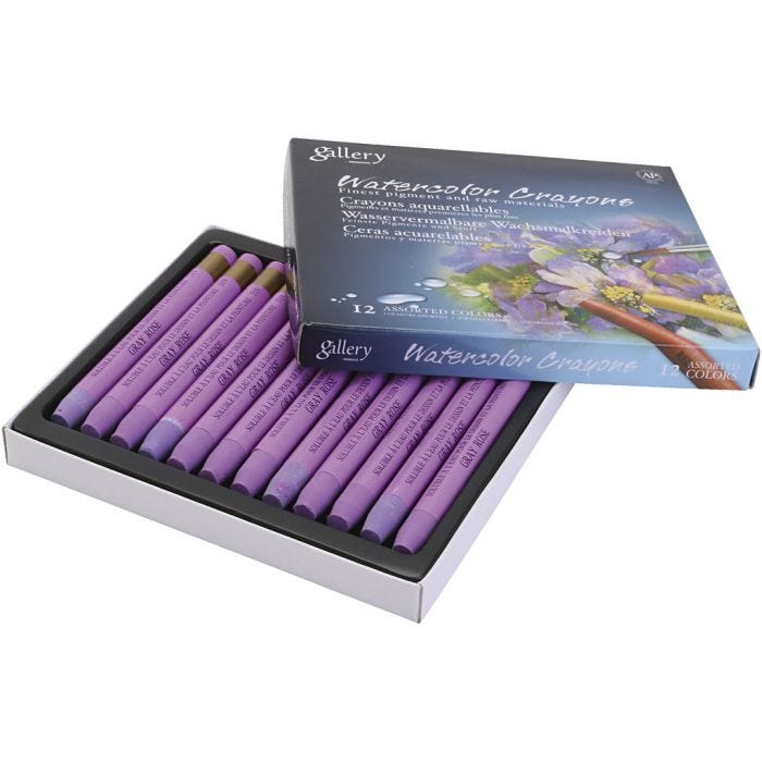 Aquarelkrijt, grijs, roze, 12 stuk/ 1 doos