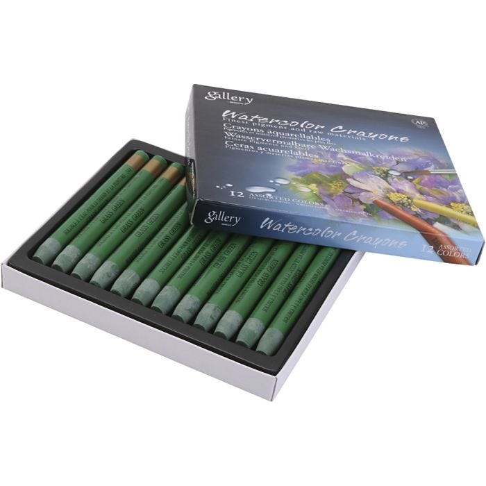 Aquarelkrijt, gras groen, 12 stuk/ 1 doos
