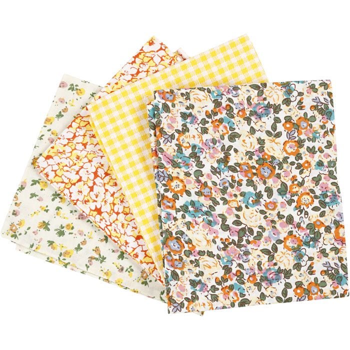 Patchwork stof, afm 45x55 cm, 100 gr, geel, 4stuk/ 1 bol