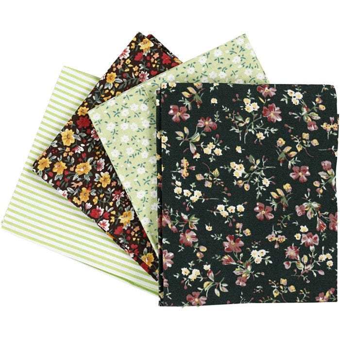 Patchwork stof, afm 45x55 cm, 100 gr, groen, 4 stuk/ 1 bol