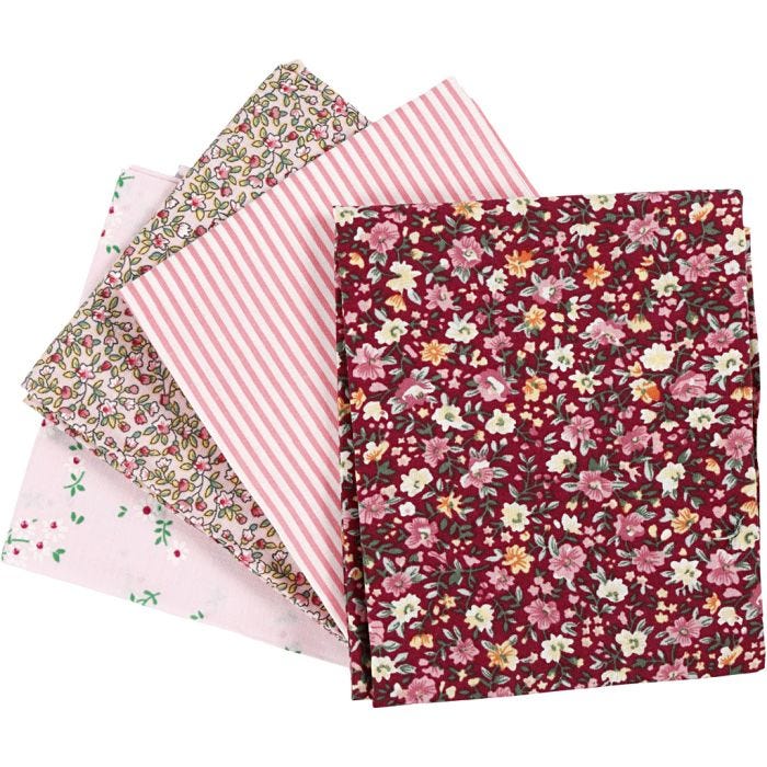 Patchwork stof, afm 45x55 cm, 100 gr, roze, 4 stuk/ 1 bol
