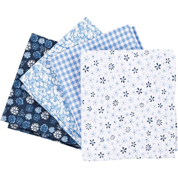 Patchwork stof, afm 45x55 cm, 100 gr, blauw, 4 stuk/ 1 bol