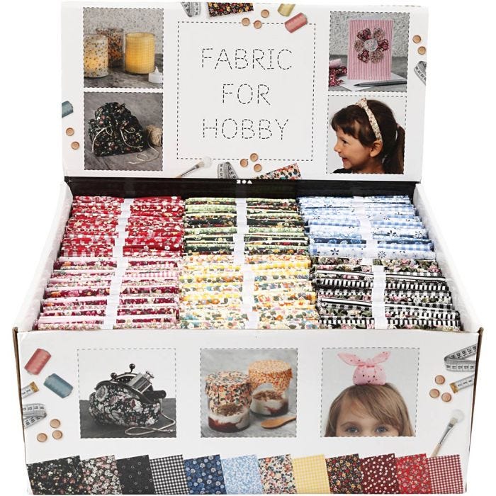 Patchwork stof, afm 45x55 cm, 100 gr, diverse kleuren, 48 bol/ 1 doos