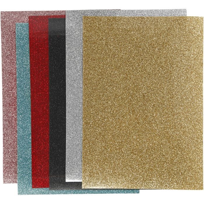 Opstrijkfolie, 148x210 mm, glitter, diverse kleuren, 6vel/ 1 doos