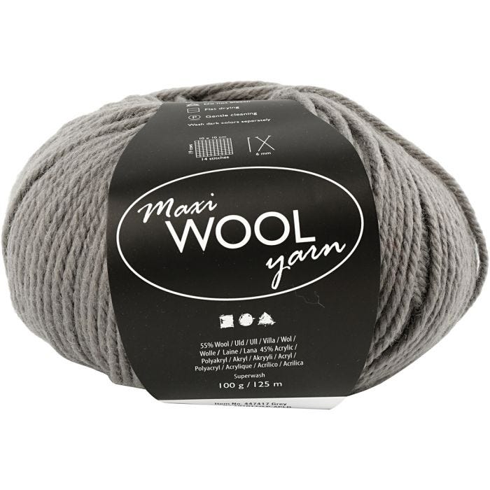 Wolgaren, L: 125 M, grijs, 100 gr/ 1 bol