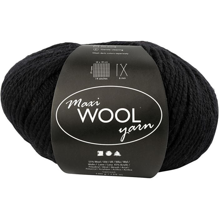 Wolgaren, L: 125 M, zwart, 100 gr/ 1 bol