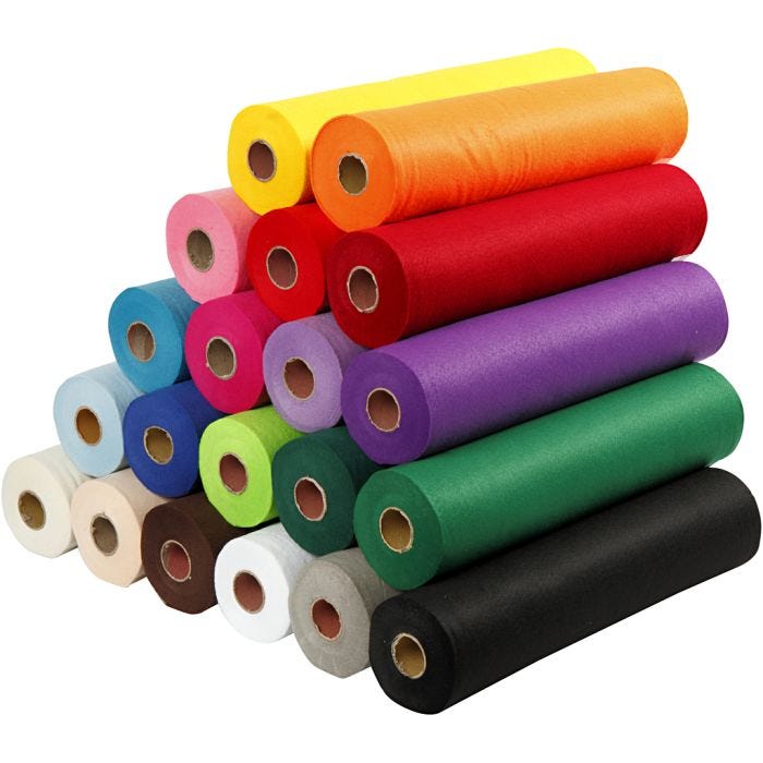 Hobbyvilt, B: 45 cm, dikte 1,5 mm, 180-200 gr, diverse kleuren, 20x5 m/ 1 doos