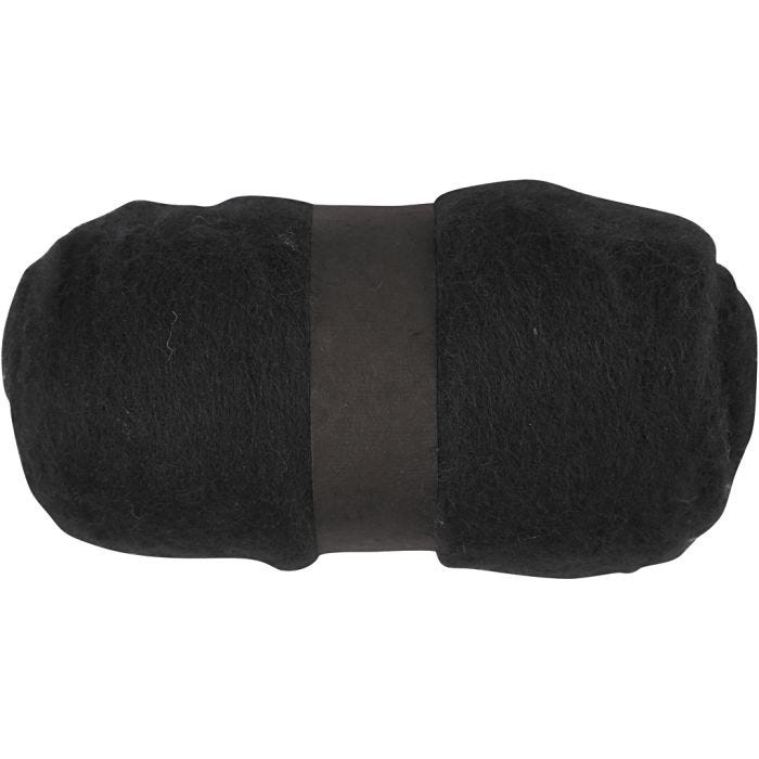 Gekaarde Wol, zwart, 100 gr/ 1 bol