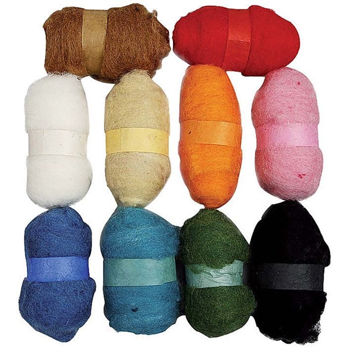Gekaarde Wol, diverse kleuren, 10x25 gr/ 1 doos