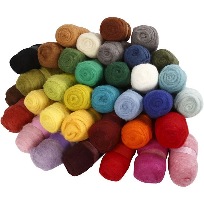Gekaarde Wol, diverse kleuren, 35x100 gr/ 1 doos