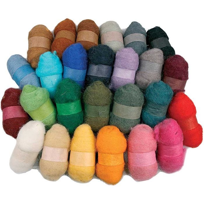 Gekaarde Wol, diverse kleuren, 26x25 gr/ 1 doos