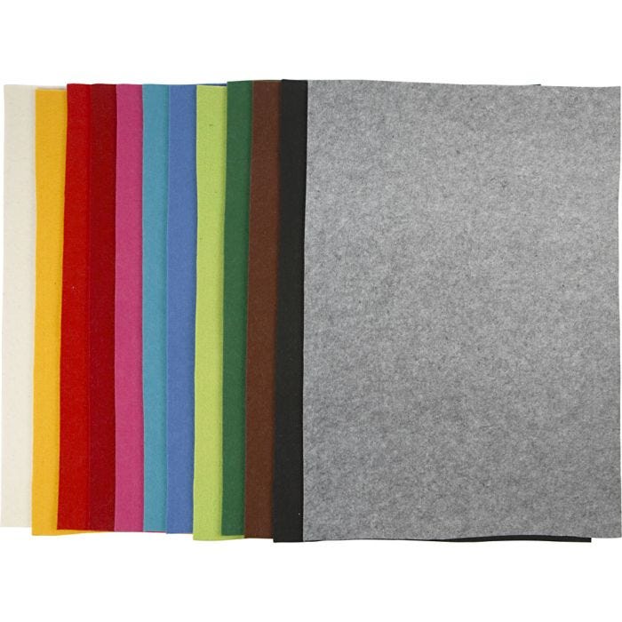 Hobbyvilt, vel 42x60 cm, dikte 3 mm, diverse kleuren, 12 div vellen/ 1 doos