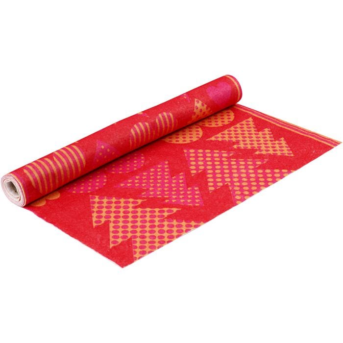 Vilt met motieven, B: 45 cm, dikte 1,5 mm, 180-200 gr, oranje, rood, 1 m/ 1 rol