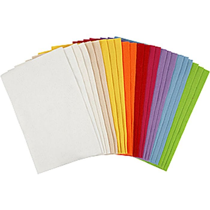 Hobbyvilt, vel 20x30 cm, dikte 1,5 mm, 180-200 gr, diverse kleuren, 24 div vellen/ 1 doos