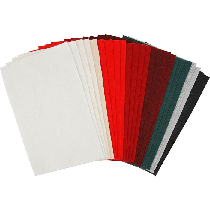 Hobbyvilt, vel 20x30 cm, dikte 1,5 mm, 180-200 gr, diverse kleuren, 24 div vellen/ 1 doos