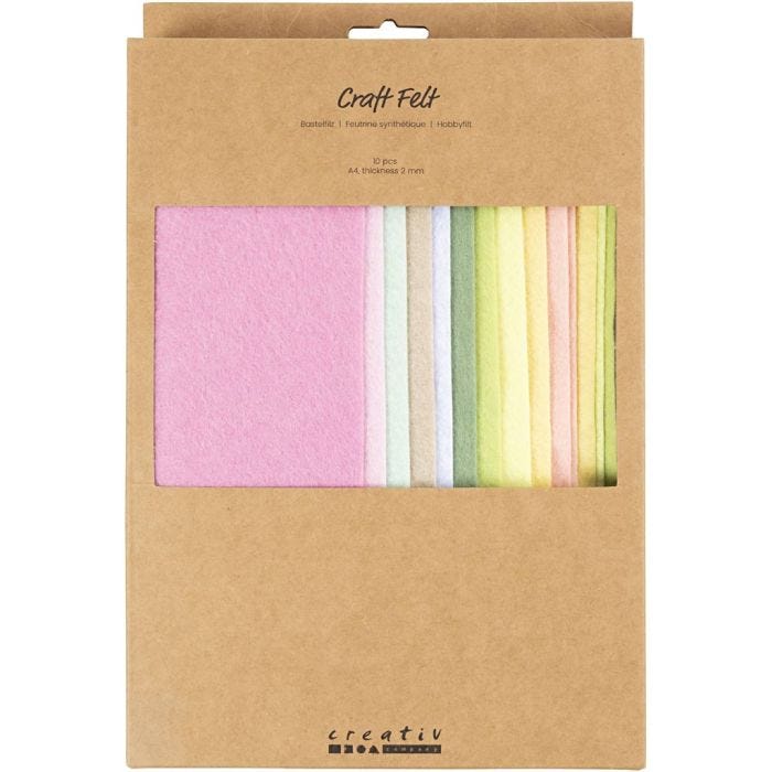 Hobbyvilt, A4, vel 210x297 mm, dikte 2 mm, pastelkleuren, 10 stuk/ 1 doos