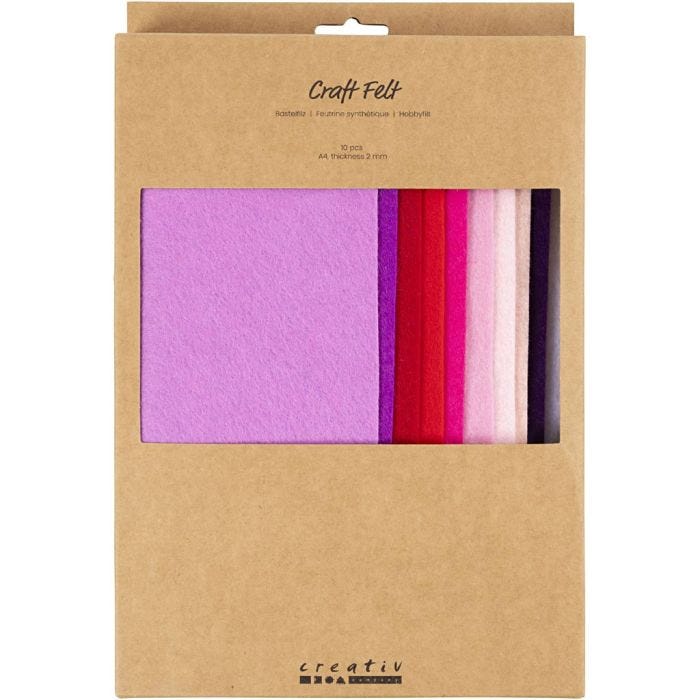 Hobbyvilt, A4, vel 210x297 mm, dikte 2 mm, paars/roze harmonie, 10 stuk/ 1 doos