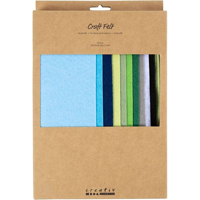 Hobbyvilt, A4, vel 210x297 mm, dikte 2 mm, blauw/groen harmonie, 10 stuk/ 1 doos