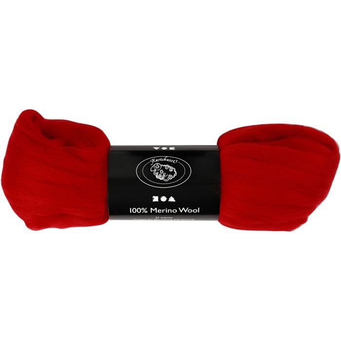 Merino Wol, 21 my, kerstrood, 100gr/ 1 doos