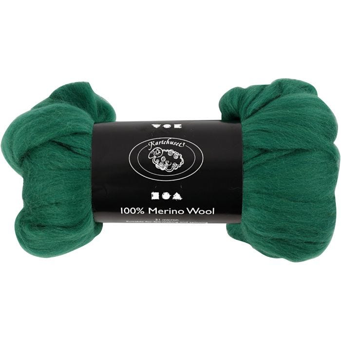 Merino Wol, 21 my, groen, 100gr/ 1 doos