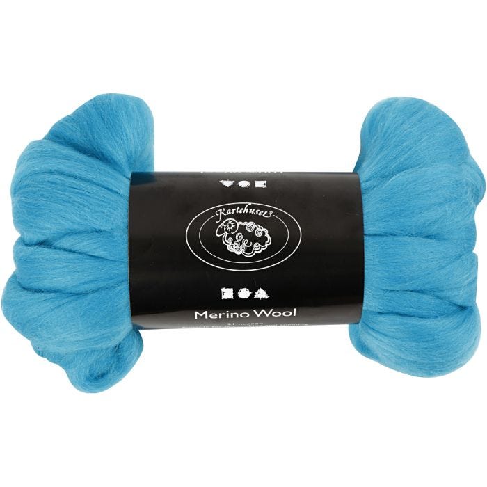 Merino Wol, dikte 21 my, turquoise, 100 gr/ 1 doos