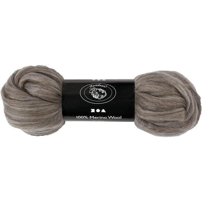 Merino Wol, dikte 21 my, natural grey, 100 gr/ 1 doos