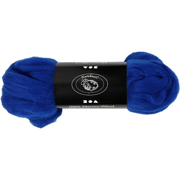 Merino Wol, 21 my, koningsblauw, 100gr/ 1 doos